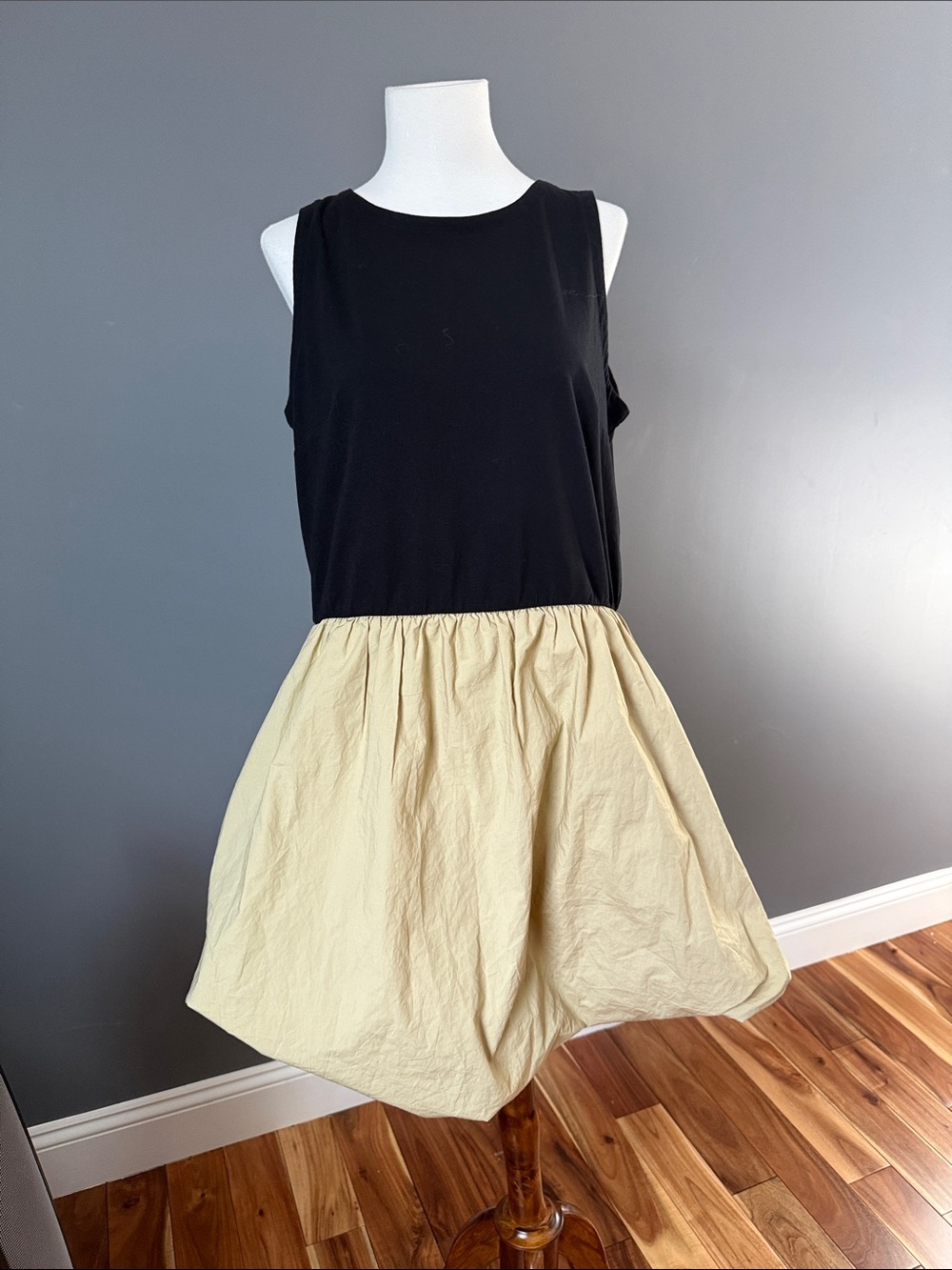 Black Tank Top with Beige Bubble Skirt Dress